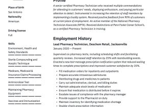 Indian Health Service Pharmacist Cv Resume Sample Pharmacy Technician Resume Writing Guide  20 Examples