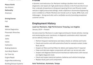 Indudction Motor Design Engineer Resume Sample Car Mechanic Resume & Guide 19 Resume Examples 2022