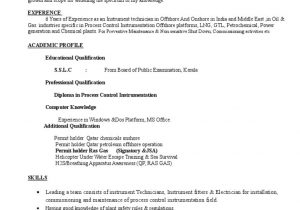 Instrumentation and Control Technician Resume Sample Instrument Technician Cv Pdf Sensor Gases