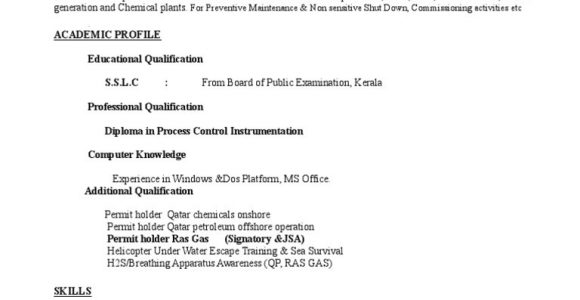 Instrumentation and Control Technician Resume Sample Instrument Technician Cv Pdf Sensor Gases
