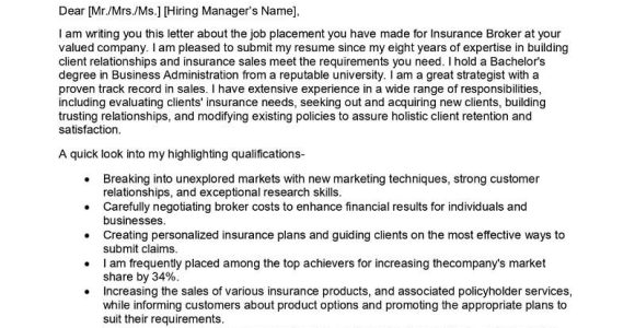 Insurance Broker Resume Sample Cover Letter Insurance Broker Cover Letter Examples – Qwikresume
