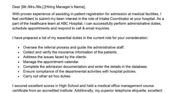Intake and Referral Manager Resume Samples Intake Coordinator Cover Letter Examples – Qwikresume