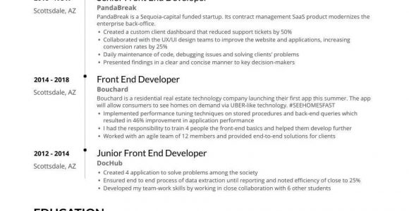 Junior Front End Developer Resume Sample Front End Developer Resume Examples & Guide for 2021