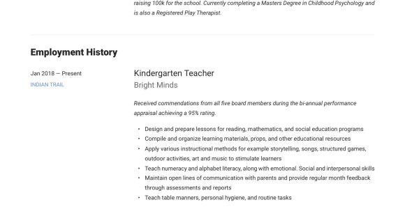 Kindergarten Teacher Resume Sample No Experience Kindergarten Teacher Resume & Writing Guide  12 Examples 2020