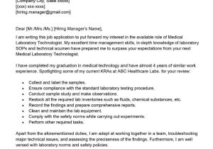 Lab Technician Resume Cover Letter Samples Medical Laboratory Technologist Cover Letter Examples – Qwikresume