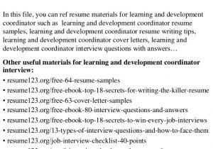 Learning and Development Specialist Resume Sample top 8 Learning and Development Coordinator Resume Samples Learning and Development Specialist Resume Sample top 8 Learning and Development Coordinator Resume Samples