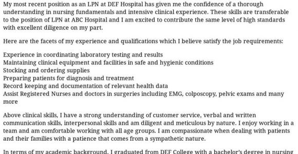 Lpn Sample Resume and Cover Letter Lpn Cover Letter Examples, Samples & Templates Resume.com