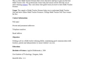 Math Teacher Resume Sample In India Sample Math Teacher Resume Pdf Teachers Tutor