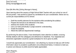 Math Teacher Sample Resume Cover Letter High School Math Teacher Cover Letter Examples – Qwikresume