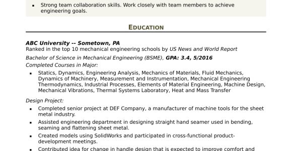 Mechanical Engineering Recent Graduate Resume Sample Mechanical Engineer Resume: Entry-level Monster.com