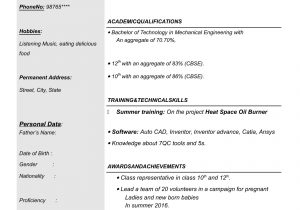 Mechanical Engineering Sample Resume for Freshers Resume Templates for Mechanical Engineer Freshers