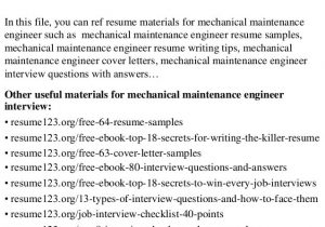 Mechanical Maintenance Engineer Resume Sample Pdf top 8 Mechanical Maintenance Engineer Resume Samples