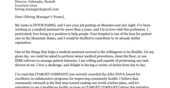Medical assistant Resume Cover Letter Samples Medical assistant Cover Letter Sample
