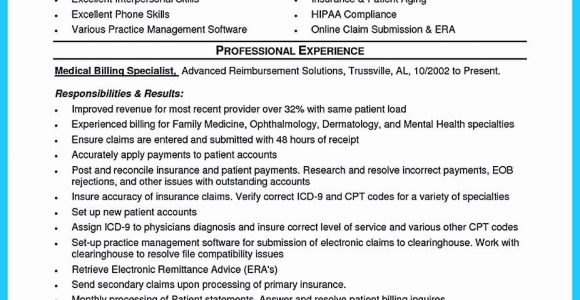 Medical Billing and Coding Specialist Resume Sample Medical Biller Resume Examples Awesome Exciting Billing Specialist …