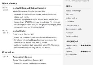 Medical Coder Sample Resume Entry Level Medical Billing Resumeâjob Description, Objective, Sample