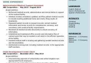 Medical Support assistant Federal Resume Sample Medical Support assistant Resume Samples