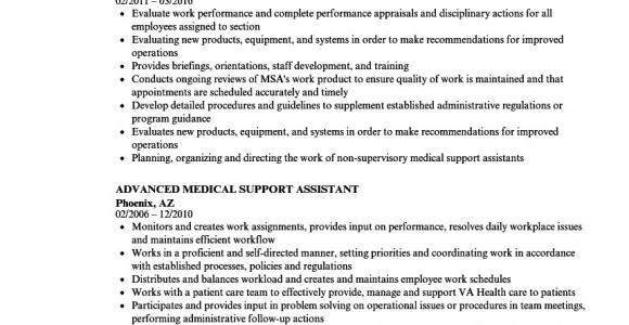 Medical Support assistant Federal Resume Sample Medical Support assistant Resume Samples