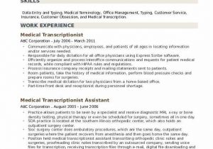 Medical Transcriptionist Resume Sample No Experience Medical Transcriptionist Resume Samples