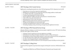 Microsoft Azure Sample Resumes for 0 2 Years Experience Net Developer Resume & Writing Guide  17 Templates