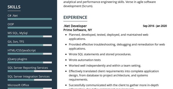 Net Mvc Experience with Sql Resume Samples Dot Net Developer Cv Sample 2022 Writing Tips – Resumekraft