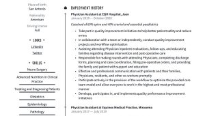 Neuro Interventional Physician assistant Resume Sample Physician assistant Resume & Tip Guide  20 Free Templates