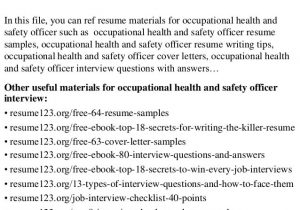 Occupational Health and Safety Officer Resume Samples top 8 Occupational Health and Safety Officer Resume Samples