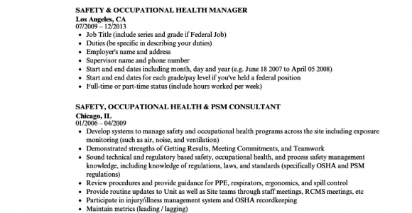 Occupational Health and Safety Resume Sample Safety & Occupational Health Resume Samples