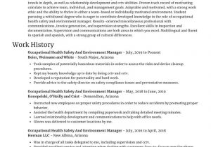Occupational Health and Safety Resume Templates Occupational Health Safety and Environment Manager Resume Generator