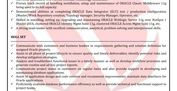 Oracle Dba 1 Year Experience Resume Sample oracle Dba Sample Resumes, Download Resume format Templates!