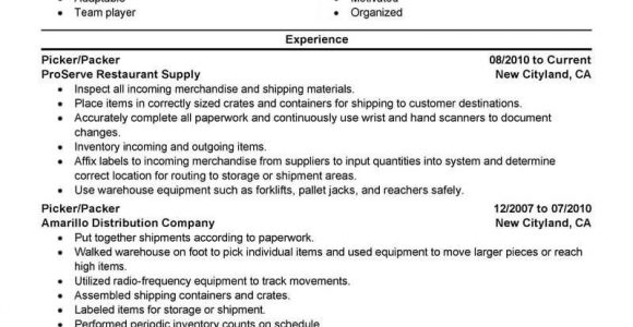 Order Picking and Packing Resume Sample Best Picker and Packer Resume Example From Professional
