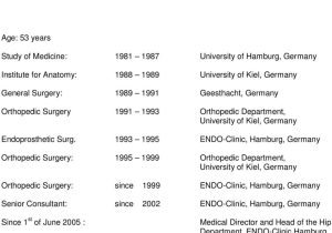 Orthopedic Surgical Coordinator Manager Resume Sample Curriculum Vitae. Prof. Dr. Thorsten Gehrke. Medical Director Endo …