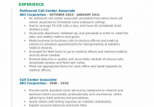 Outbound Call Center Agent Resume Sample Call Center associate Resume Samples