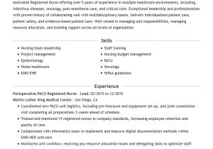 Pacu Nurse Career Profile Sample Resume Nursing Resume: Guide with Examples & Templates