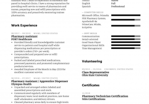 Pharmacy assistant Resume Sample No Experience Pharmacy assistant Resume Sample