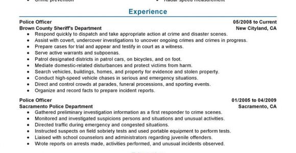 Police Officer Resume Samples No Experience Sample Resume for Police Ficer with No Experience