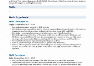 Power Bi Sample Resume for 2 Years Experience Msbi Developer Resume Samples