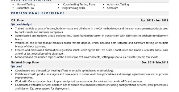 Product Information Exchange Standard Resume Samples Qa Lead Resume Examples & Template (with Job Winning Tips)