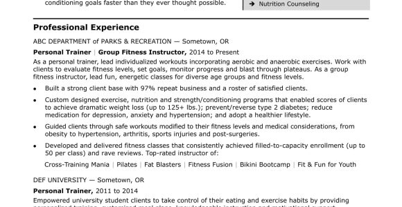 Professional Personal Fitness Trainer Sample Resumes Personal Trainer Resume Sample Monster.com