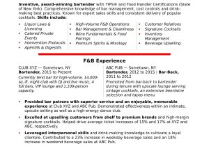 Professional Sports Ticket Sales Resume Samples Bartender Resume Monster.com