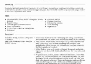 Real Estate Office Manager Resume Sample Real Estate Office Manager Resume Example Pany Name