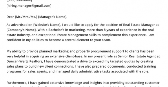 Real Estate Resume Cover Letter Samples Real Estate Agent Cover Letter Example