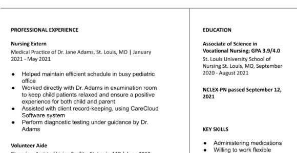 Recent Graduate Vocational Nurse Summary Resume Samples No License Licensed Vocational Nurse (lvn) Resume Examples In 2022 …