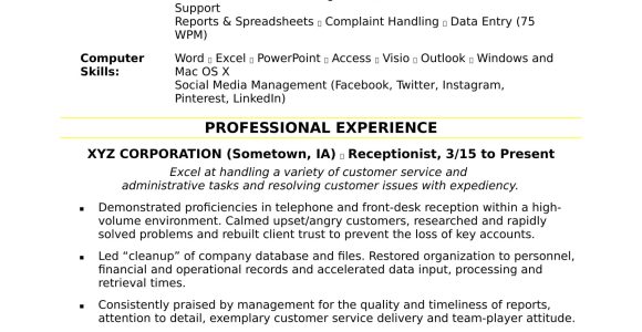 Receptionist Job Description Sample On Resume Receptionist Resume Monster.com