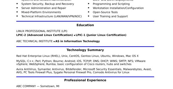 Red Hat Linux Certification Resume Sample Sample Resume for A Midlevel Systems Administrator Monster.com