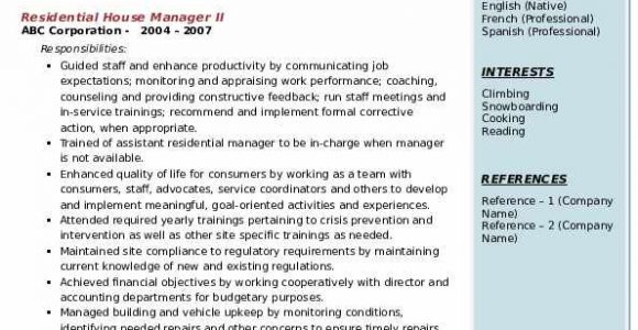 Residential Group Home Manager Sample Resume Residential House Manager Resume Samples