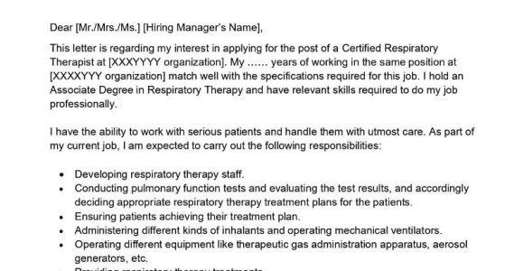 Respiratory therapist Sample Resume Cover Letter Certified Respiratory therapist Cover Letter Examples – Qwikresume