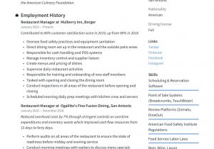Restaurant Manager Job Description Resume Sample Restaurant Manager Resume Template In 2020