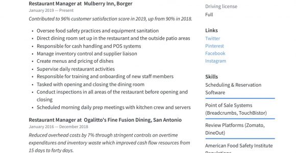Restaurant Manager Job Description Resume Sample Restaurant Manager Resume Template In 2020
