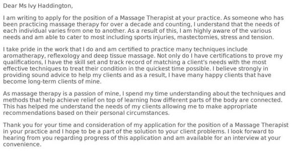 Resume Cover Letter Samples for Massage therapist Massage therapist Cover Letter Examples, Samples & Templates …