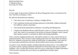 Resume Cover Letter Samples for Teaching Positions Business & Money Management Tutor Cover Letter